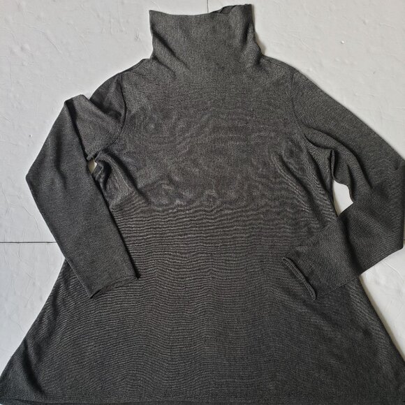 Eileen Fisher Wool Blend Cowl Neck Lightweight Gray Tunic Sweater - Picture 1 of 8